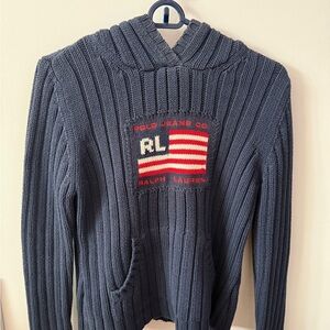 Ralph Lauren Gray Knit Sweater with Logo Patch